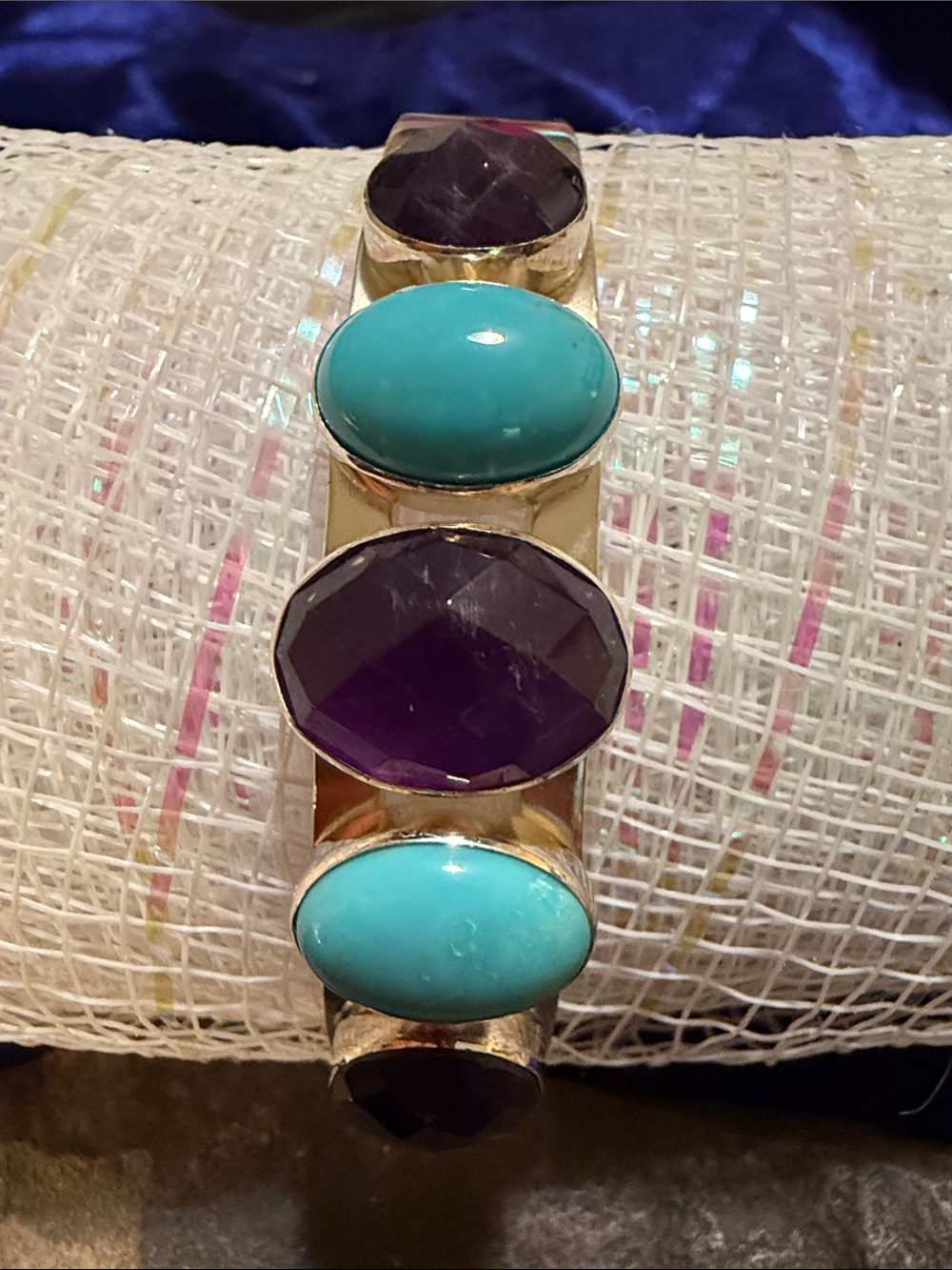Jay King Desert Rose Turquoise & Amethyst Cuff Bracelet. Sterling 22grams. (248)